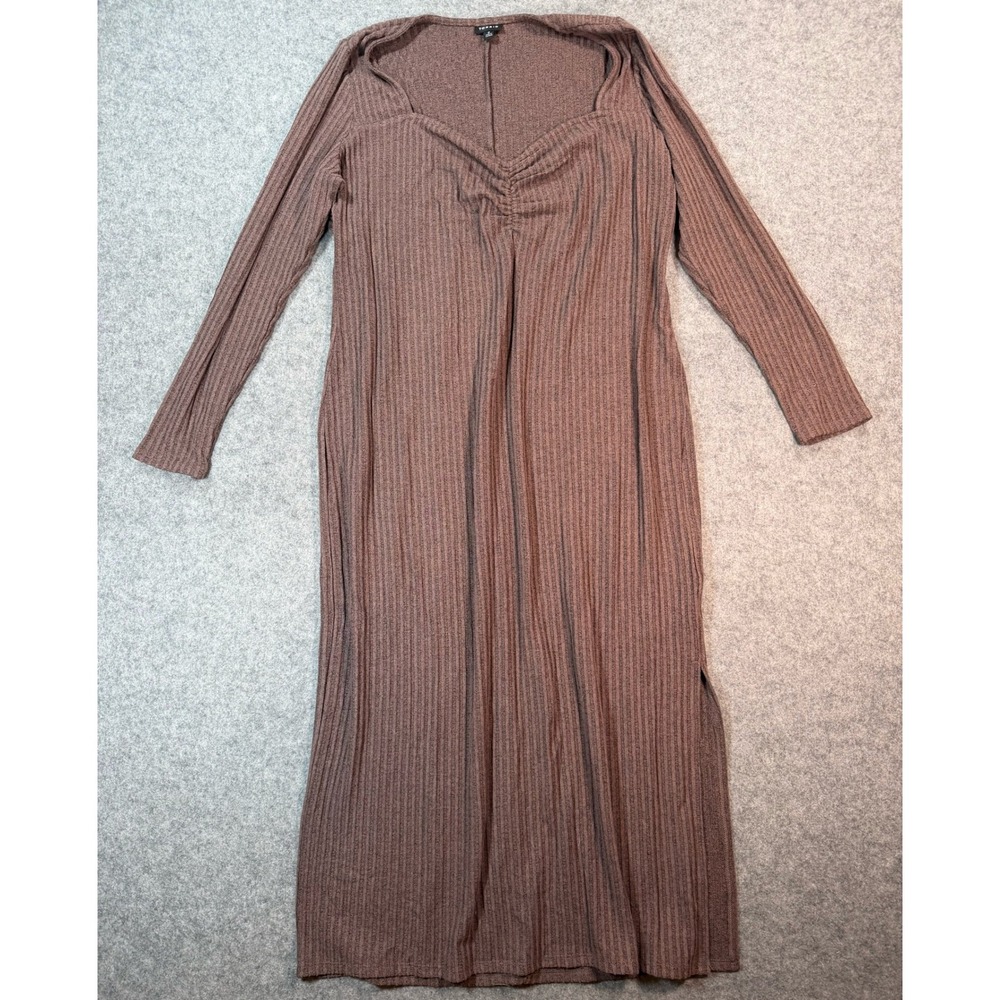 Torrid Women 2 Mauve Brown Ribbed‎ Knit Sweetheart Neck Maxi Dress Long Sleeve